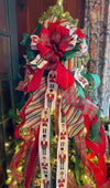 The Lorelei Red & Green Nutcracker XXXL Christmas Tree Topper Bow, Christmas tree trimming bow, XL long streamer bow, christmas decor