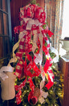 The Ruby Red Silver & White XL Christmas Tree Topper Bow, Tree trimming bow, long streamer bow, Ribbon topper, oversized bow