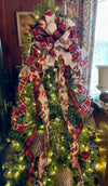 The Kristoph Red Black & Tan Christmas Tree Topper Bow, Xmas Bow buffalo check, Swag Bow, Farmhouse Christmas Decor