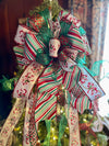 The Olga Red Mint Green & White Christmas Tree Topper Bow, Tree trimming bow, Xmas bow, whimsical bow, ribbon topper, long streamer bow