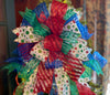 The Caitlin Red Green & Blue Christmas Tree Topper Bow, polka dot Bow, Xmas bow, rainbow bow, ribbon topper, tree trimming bow