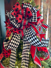 The Jules Red Black & White Christmas Tree Topper Bow, luxury ribbon topper, XL bow topper for christmas tree