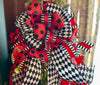 The Jules Red Black & White Christmas Tree Topper Bow, luxury ribbon topper, XL bow topper for christmas tree