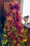 The Aubrey Cranberry Red & Black Christmas Tree Topper Bow