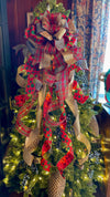 The Lexi Red Gold & Green XL Christmas Tree Topper Bow, Christmas tree trimming bow, Christmas wreath bow, ribbon topper