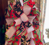 The Betsy Red Black Green & White Christmas Tree Topper Bow, Tree trimming bow, Xmas bow, whimsical bow, ribbon topper, long streamer bow