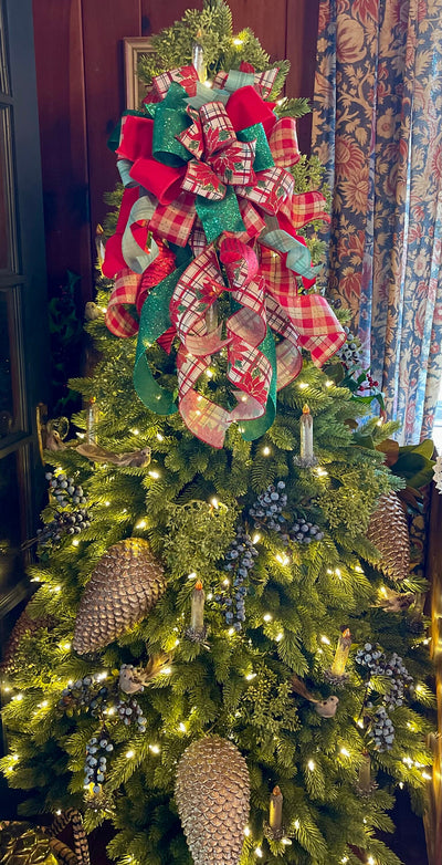 The Tabitha Red & Green Christmas Tree Topper Bow, Plaid Bow, Xmas bow, tree trimming bow, christmas wreath bow, swag bow