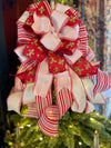 The Cookie Red & White Gingerbread Christmas Tree Topper Bow, Tree trimming bow, long streamer bow, Ribbon topper, XL bow, peppermint bow
