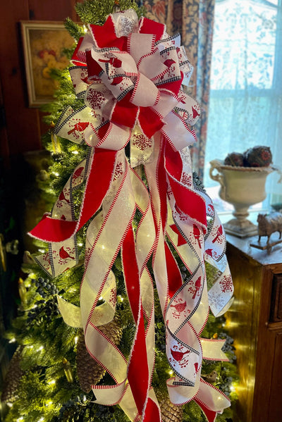 The Sarah Red Black & White Cardinal Christmas Tree Topper Bow