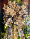 The Nora Beige & Navy Plaid Christmas Tree Topper Bow