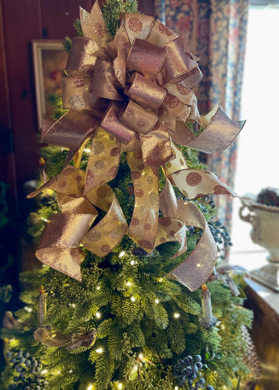 The Rosalie Pink Rose Gold Christmas Tree Topper Bow, pastel bow, Xmas bow, girlie Bow, ribbon topper, tree trimming bow, lantern bow