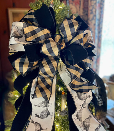 The Lynette White & Black Christmas Tree Topper Bow