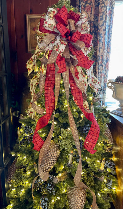 The Donna Red & Green Christmas Tree Topper Bow