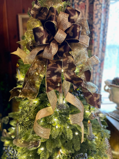 The Balsam Gold Christmas Tree Topper Bow~Xmas Bow for wreaths~Farmhouse elegant bow~Christmas Decor~Mailbox swag Bow~Lantern Bow~Xmas Decor