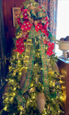 The Gloria Red Green & Gold Elegant Christmas Tree Topper Bow, XL bow, bow for wreaths, long streamer bow, tree trimming bow, ribbon topper