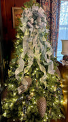 The Lily Sage Green & Silver Christmas Tree Topper Bow, wreath bow, Xmas bow, winter Bow, ribbon topper, tree trimming bow