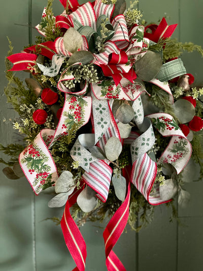 The Anais Winter Rustic Sage green Christmas Wreath For Front Door, Cottage Eucalyptus & berry wreath, scandi Xmas wreath