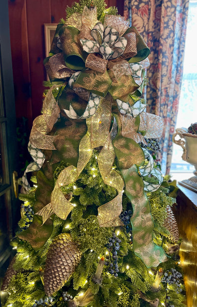 The Sage Green & Gold Christmas Tree Topper Bow