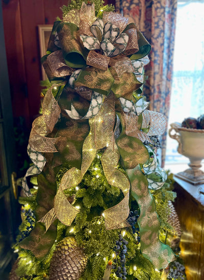 The Sage Green & Gold Christmas Tree Topper Bow