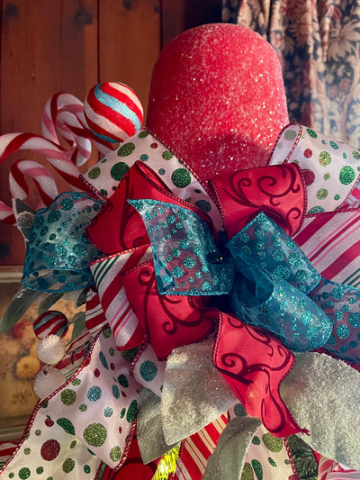 The Penelope Pink Red & Blue Gumdrop Candy Christmas Tree Topper, floral tree topper, gingerbread topper for tree, XL candy tree topper