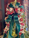 The Leanne Green Red & Gold Plush Velvet XL Christmas Tree Topper Bow, Luxury Bow tree bow, Xmas red gold Bow, Cottage Bow, ribbon topper