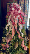 The Tina Red & White Peppermint Christmas Tree Topper Bow, Tree trimming bow, long streamer bow, XL bow, Candy cane bow, snowflake bow