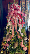 The Tina Red & White Peppermint Christmas Tree Topper Bow, Tree trimming bow, long streamer bow, XL bow, Candy cane bow, snowflake bow