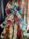 The Poppy Red White & Blue Christmas Tree Topper Bow, polka dot Bow, Xmas bow, rainbow bow, ribbon topper, tree trimming bow
