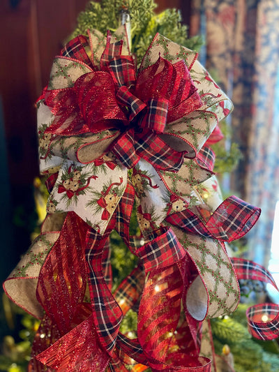 The Sharon Red & Green Christmas Tree Topper Bow