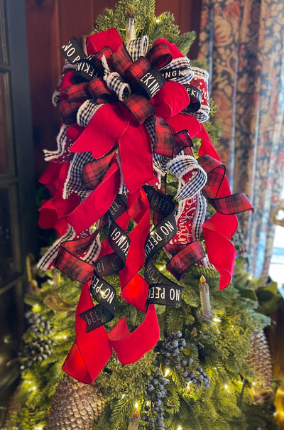 The Alexis Red Black & White buffalo check Christmas Tree Topper Bow
