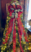 The Dana Red & Green Christmas Tree Topper Bow