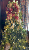 The Amanda Cranberry Red & Gold Christmas Tree Topper Bow, Reindeer Bow, Xmas bow, tree trimming bow, wreath bow, swag bow