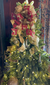 The Amanda Cranberry Red & Gold Christmas Tree Topper Bow, Reindeer Bow, Xmas bow, tree trimming bow, wreath bow, swag bow