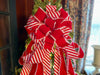 The Alma Red & White Peppermint Christmas Tree Topper Bow, XL christmas bow, Tree trimming bow, long streamer bow, Candy cane bow