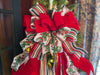 The Samara Red Green & White Christmas Tree Topper Bow, bow for lantern, bow for wreaths, long streamer bow, christmas decor