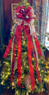 The Nicole Black & Red Christmas Tree Topper Bow, luxury ribbon topper, XL bow topper for christmas tree