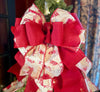 The Elizabeth Red & Cream Toile Christmas Tree Topper Bow, bow for wreaths, Elegant bow, Tree trimming bow, Long streamer classic bow
