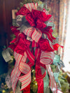 The Vivianne Red & Sage Green Christmas Tree Topper Bow, victorian christmas bow, Winter bow, English cottage ribbon, tree trimming bow