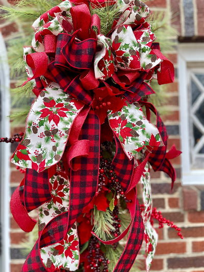 The Nancy Red Poinsettia Christmas Swag, Extra Tall Long Needle Pine Swag, holiday swag for front door, wreath for front door