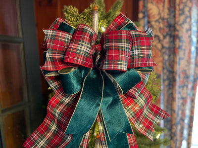 The Regina Red Green and Gold Christmas Tree Topper Bow, Deluxe ribbon topper, XL bow topper for christmas tree, Bow tree topper, plaid bow