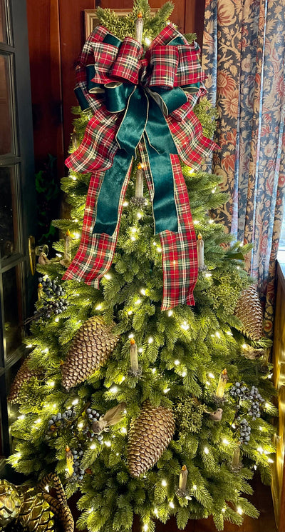 The Regina Red Green and Gold Christmas Tree Topper Bow, Deluxe ribbon topper, XL bow topper for christmas tree, Bow tree topper, plaid bow