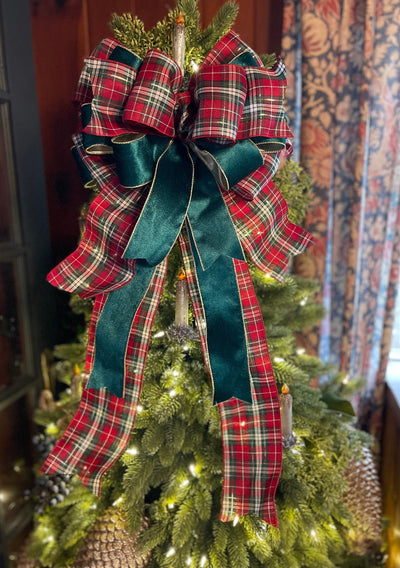 The Regina Red Green and Gold Christmas Tree Topper Bow, Deluxe ribbon topper, XL bow topper for christmas tree, Bow tree topper, plaid bow