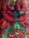 The Ellen Red & Green Christmas Tree Topper Bow, Bow topper for christmas tree, Plaid bow, tree trimming bow, red and green bow for tree