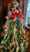 The Carol Red & Green polka dot XXXL Christmas Tree Topper Bow, Christmas tree trimming bow, XL long streamer bow, christmas decor