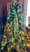 The Jade Green & Gold Christmas Tree Topper Bow, evergreen bow, Xmas bow, winter Bow, ribbon topper, tree trimming bow