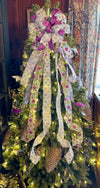 The FiFi Hot Pink & Lavender Christmas Tree Topper Bow, bow for wreath, long streamer bow, Grinch bow, tree trimming bow