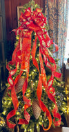 The Archibald Red & Gold Christmas Tree Topper Bow, Tree trimming bow, Xmas bow, nutcracker bow, ribbon topper, XL bow