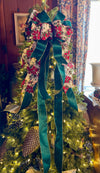 The Leanne Green Red & Gold Plush Velvet XL Christmas Tree Topper Bow, Luxury Bow tree bow, Xmas red gold Bow, Cottage Bow, ribbon topper