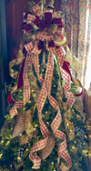 The Cheryl burgundy & gold poinsettia Christmas Tree Topper Bow, Xmas plaid, English Cottage Bow, tree trimming bow, modern farmhouse bow