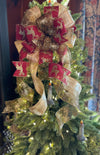 The Amanda Cranberry Red & Gold Christmas Tree Topper Bow, Reindeer Bow, Xmas bow, tree trimming bow, wreath bow, swag bow